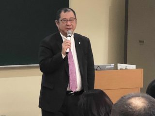 防火管理者(山木理事)の挨拶 写真:防火管理者(山木理事)の挨拶